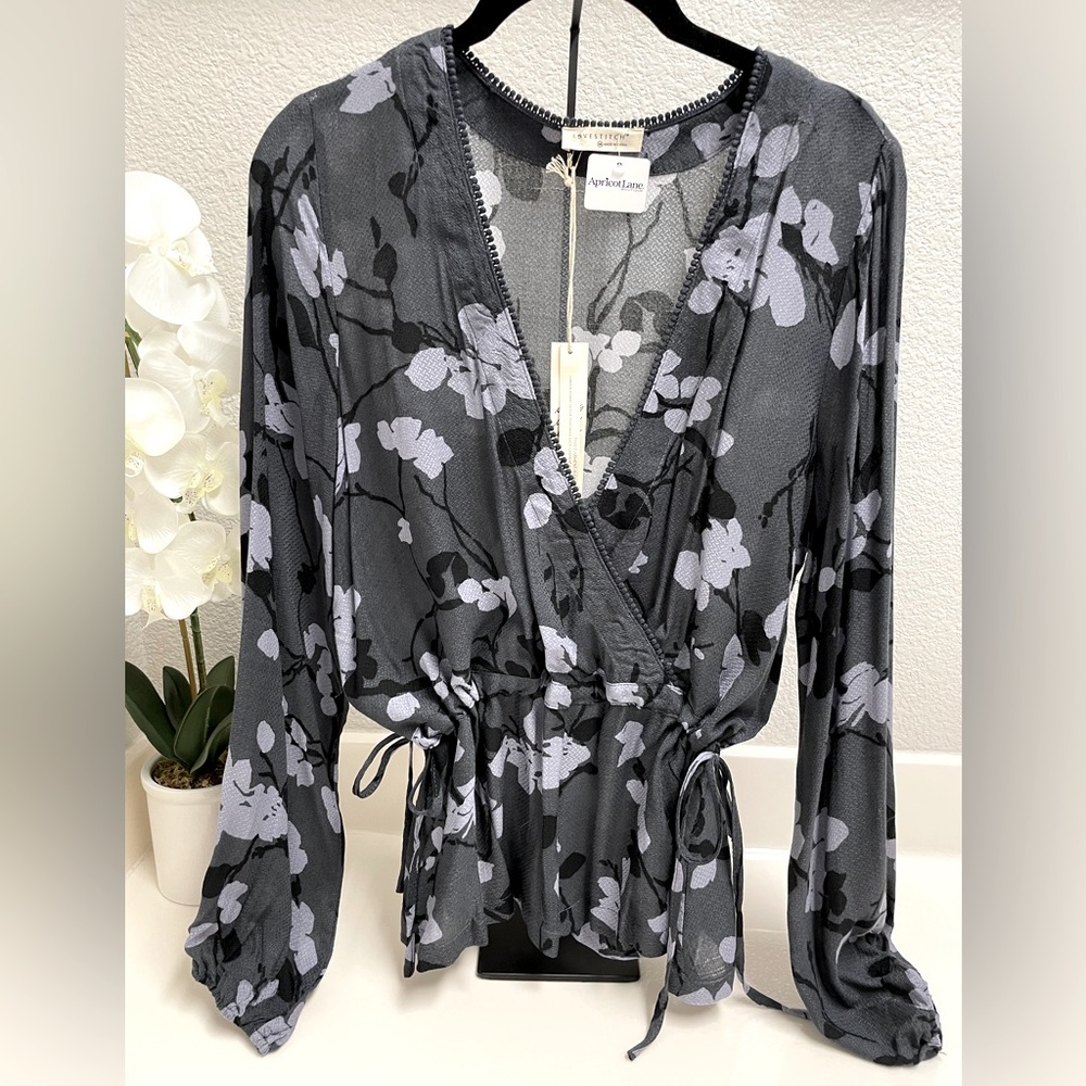 Lovestitch Budding Blouse Charcoal Floral NWT